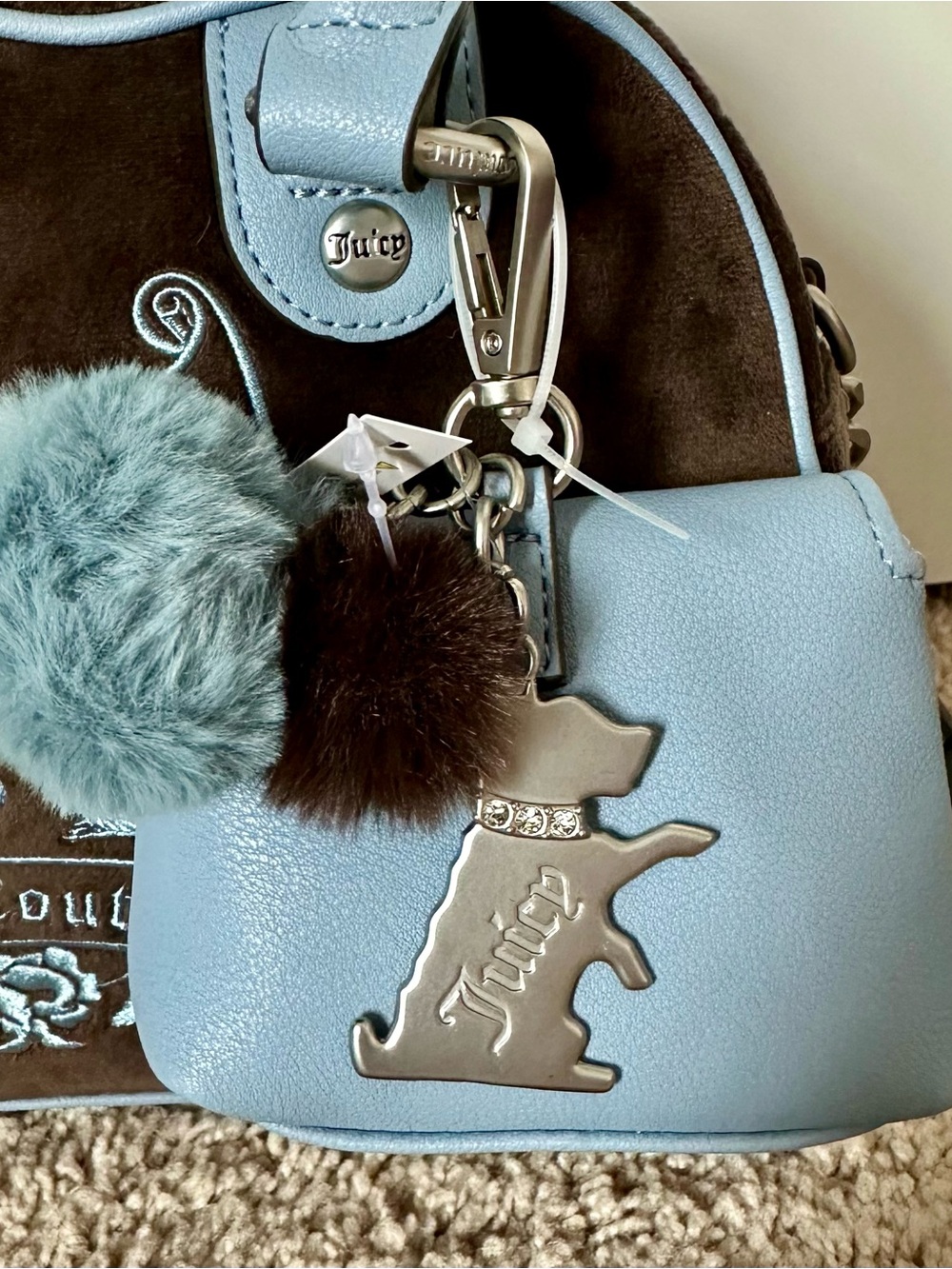 NWT Juicy Couture Chocolate New Love Chapter Satchel Blue Crossbody Bag Y2K - Picture 3 of 11
